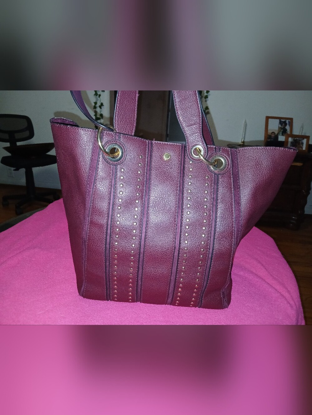 Steve Madden Stud-Accent Wine Leather Tote